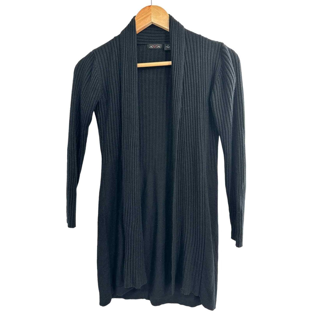 AVA Cardigan Duster Black Ribbed‎ Open Front  Small Classic Goth Layering